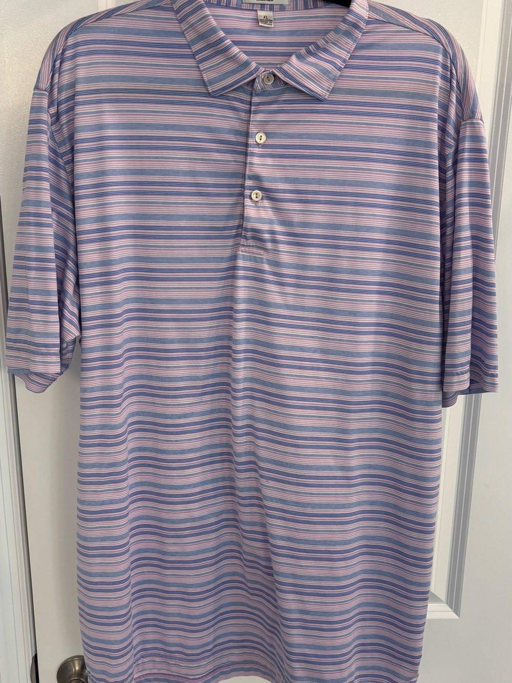 Peter Millar Pink and Blue Striped Performance Polo